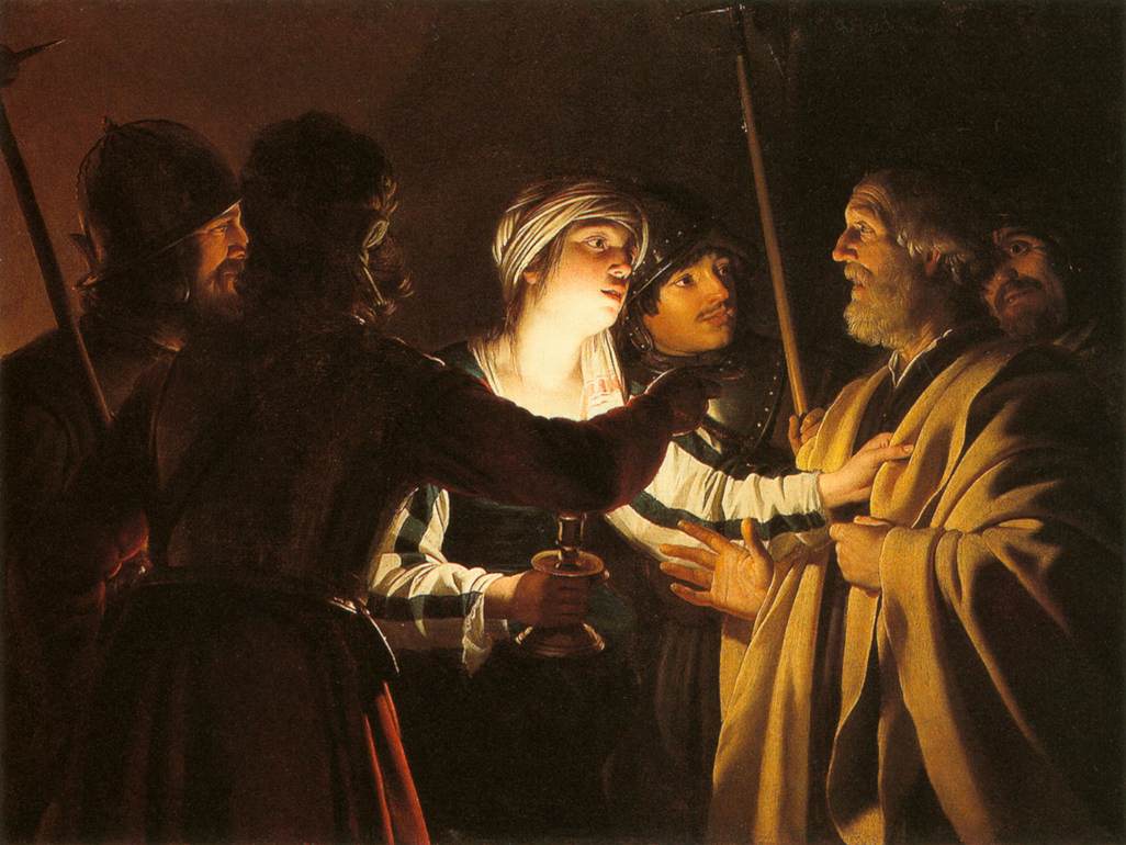 The Denial of St Peter, vintage artwork by Gerard van Honthorst, 12x8" (A4) Poster