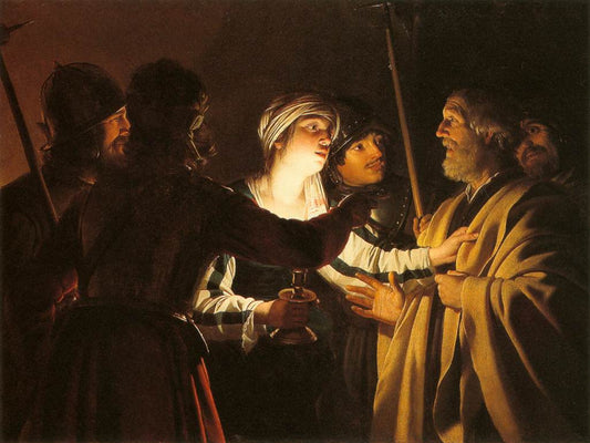 The Denial of St Peter, vintage artwork by Gerard van Honthorst, 12x8" (A4) Poster