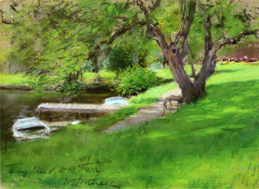 Bank of a Lake in Central Park, vintage artwork by William Merritt Chase, 12x8" (A4) Poster
