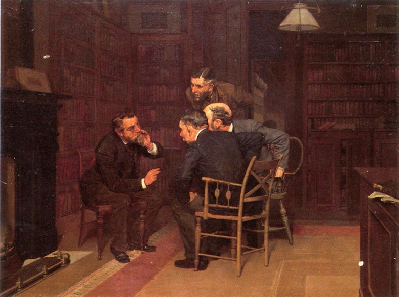 Discussion in the Library, vintage artwork by Louis Charles Moeller, 12x8" (A4) Poster