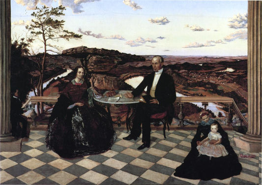 Colonel and Mrs. James A. Whiteside, Son Charles and Servants, vintage artwork by James Cameron, A3 (16x12") Poster Print