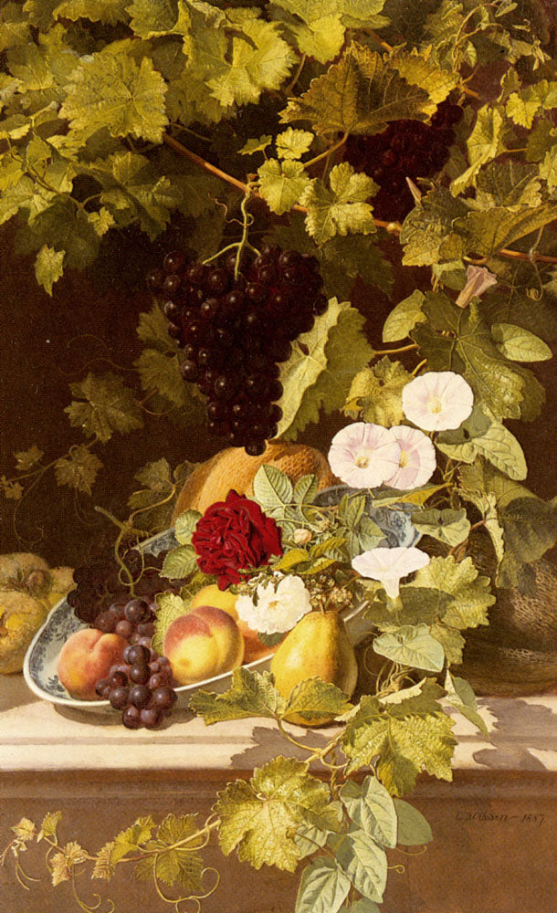 A Still Life With Fruit Flowers And A Vine, vintage artwork by Otto Didrik Ottesen, A3 (16x12") Poster Print