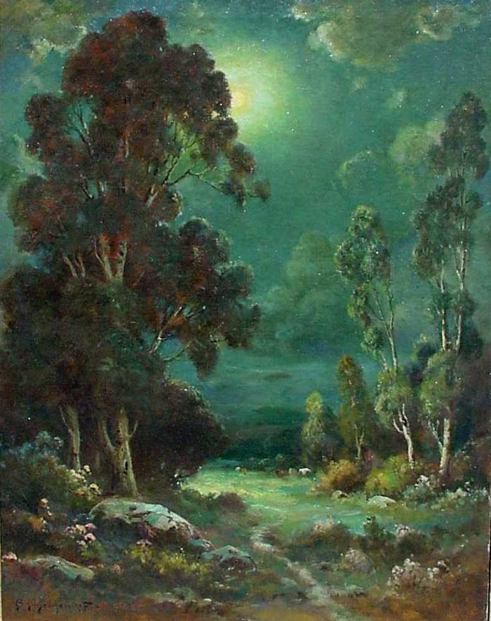 Moonlit Valley, vintage artwork by Alexis Matthew Podchernikoff, 12x8" (A4) Poster