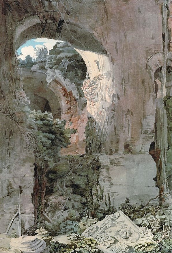 Arch and Debris in a Ruin on the Palatine, vintage artwork by Francis Towne, 12x8" (A4) Poster