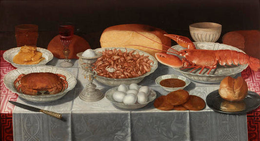 Still life with Shellfish and Eggs, vintage artwork by Clara Peeters, 12x8" (A4) Poster