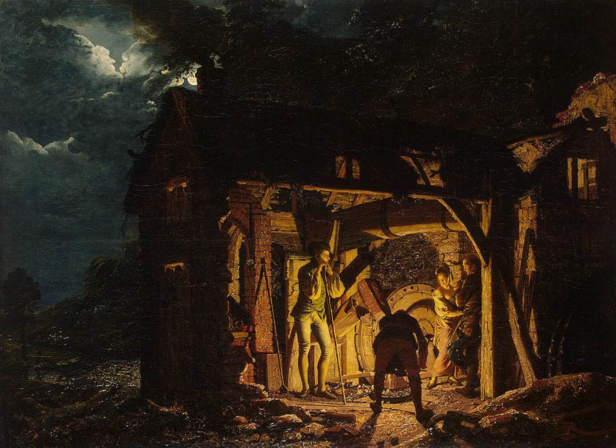 Iron Forge Viewed from Outside, vintage artwork by Joseph Wright of Derby , 12x8" (A4) Poster