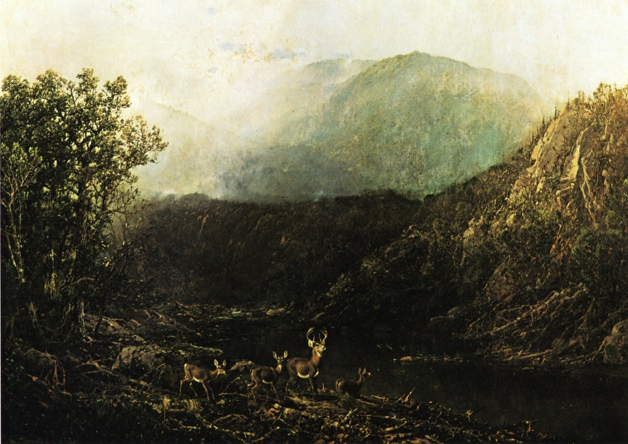 Deer in Landscape, vintage artwork by William Louis Sonntag, Sr, 12x8" (A4) Poster