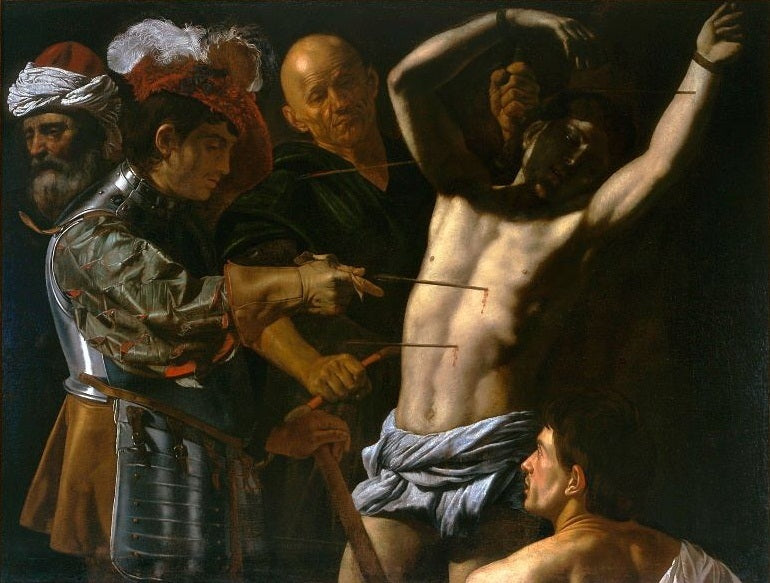 Martyrdom of Saint Sebastian, vintage artwork by Cecco del Caravaggio, 12x8" (A4) Poster