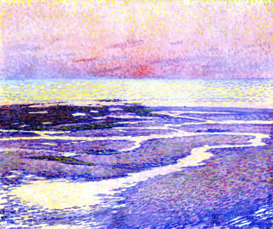 Beach at Low Tide: Evening, vintage artwork by Theo van Rysselberghe, 12x8" (A4) Poster