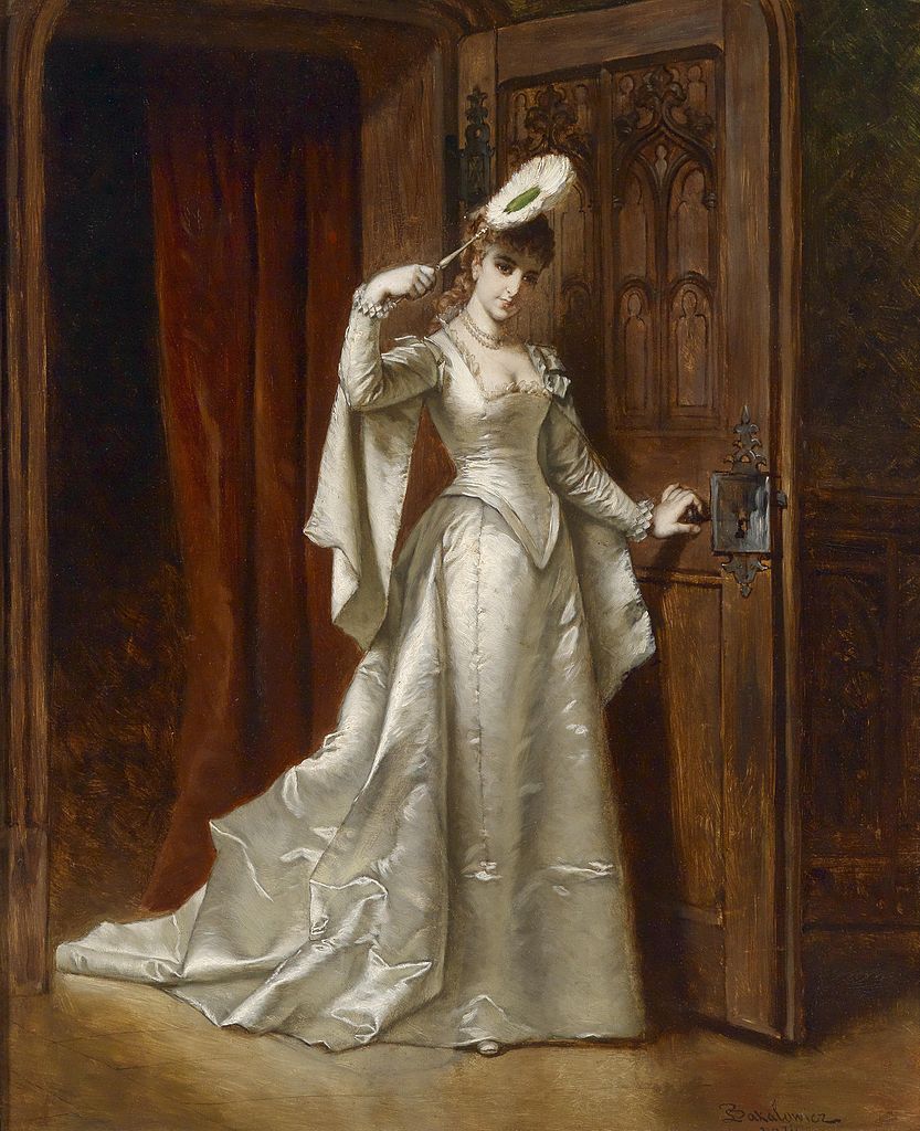 Elegant Lady in a White Dress, vintage artwork by Władysław Bakalowicz, 12x8" (A4) Poster