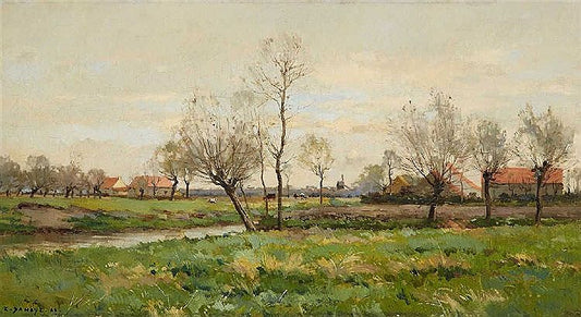Willow by  a stream, vintage artwork by Pierre-Emmanuel Damoye, 12x8" (A4) Poster