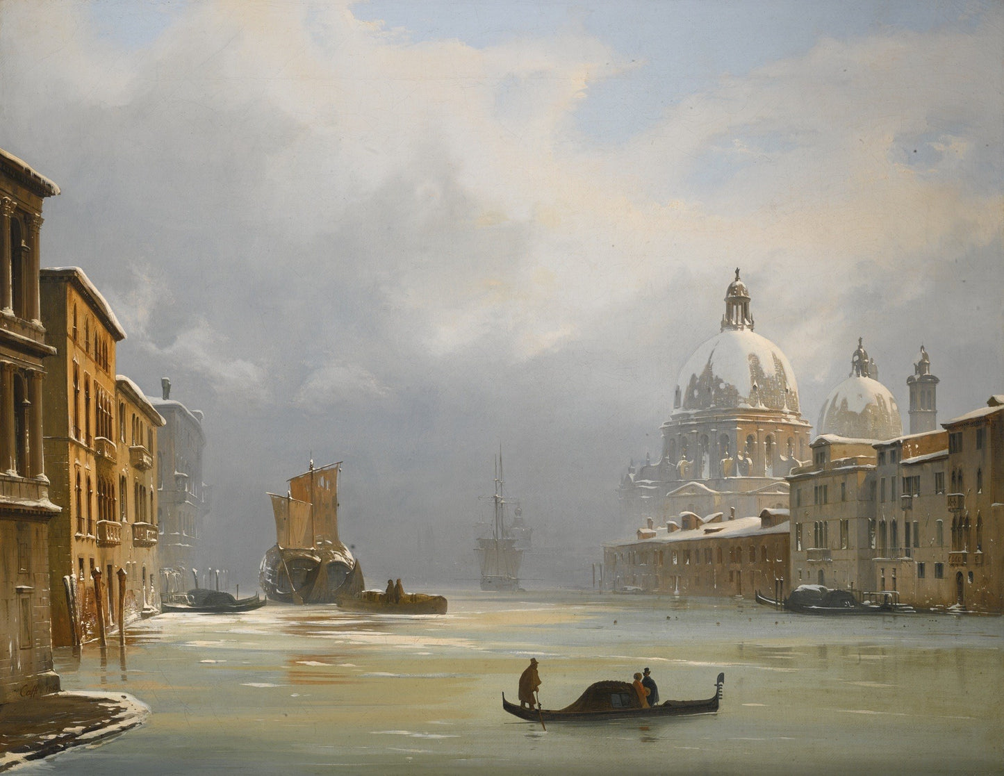 Venice, a View of the City under Snow with the Church of the Salute, vintage artwork by Ippolito Caffi, A3 (16x12") Poster Print
