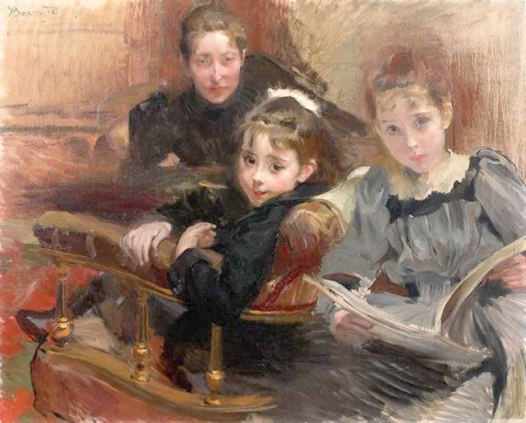 Madame Alfred Lenoir and her Two Daughters, vintage artwork by Paul Albert Besnard, 12x8" (A4) Poster