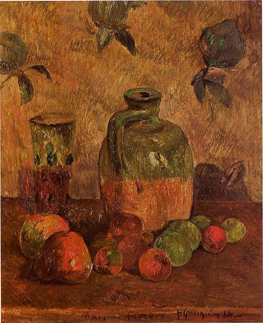 Apples, Jug, Iridescent Glass, vintage artwork by Paul Gauguin, 12x8" (A4) Poster