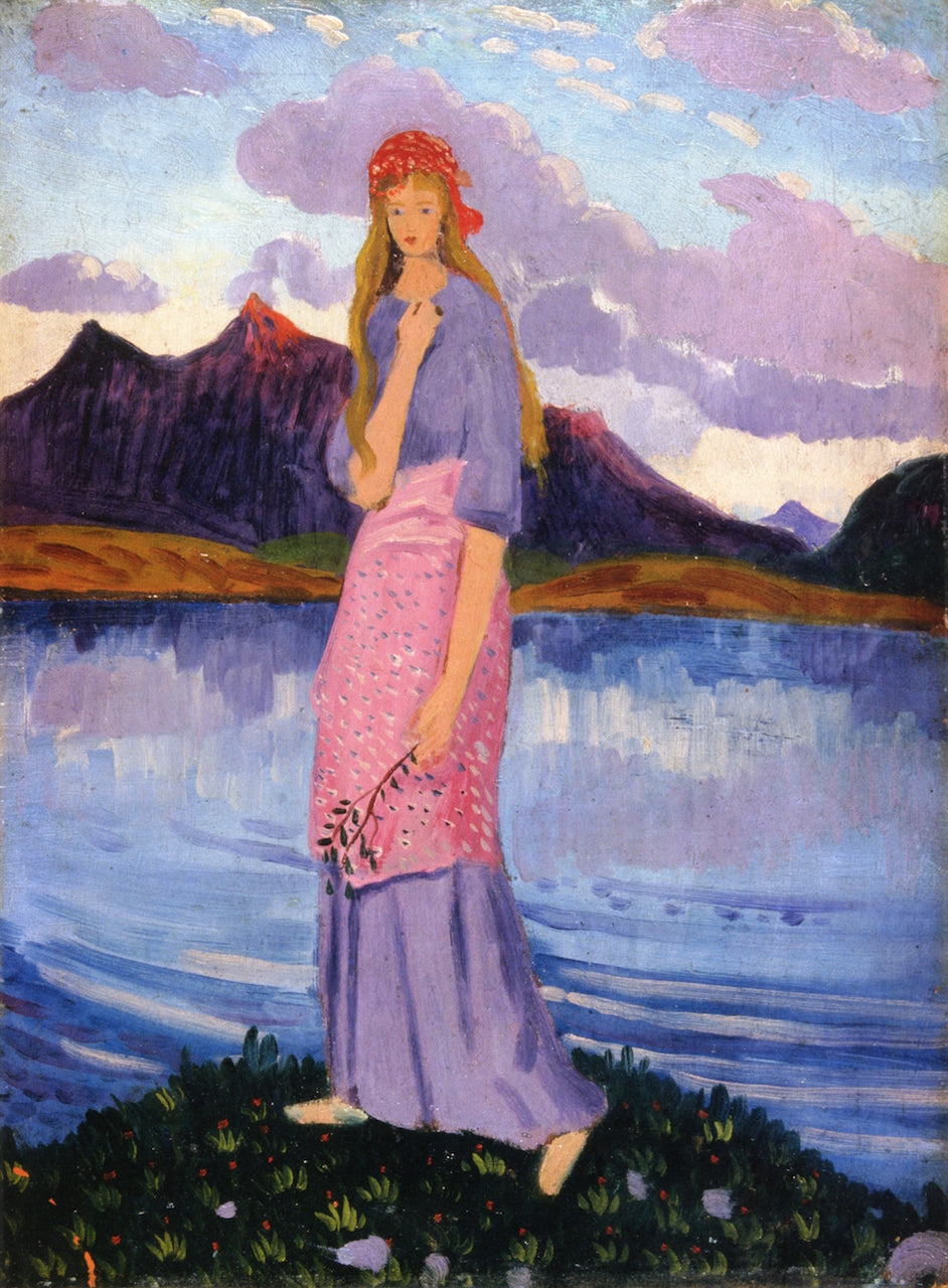Girl Standing by a Lake by James Dickson Innes,16x12(A3) Poster