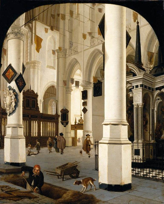 The Interior of The Nieuwe Kerk In Delft with the Tomb of William the Silent, vintage artwork by Hendrick Cornelisz van Vliet, 12x8" (A4) Poster