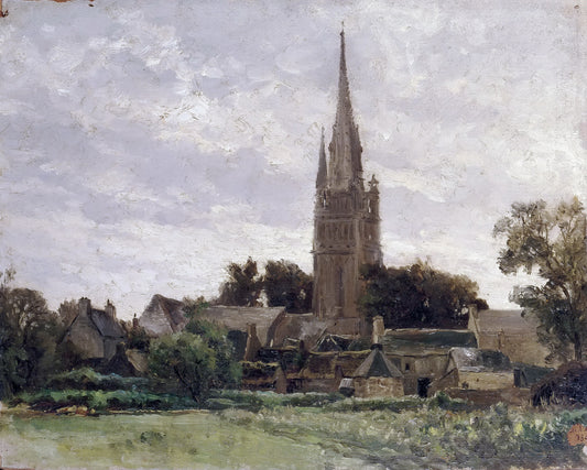 Church Tower near Douarnenez, vintage artwork by Carlos de Haes, 12x8" (A4) Poster