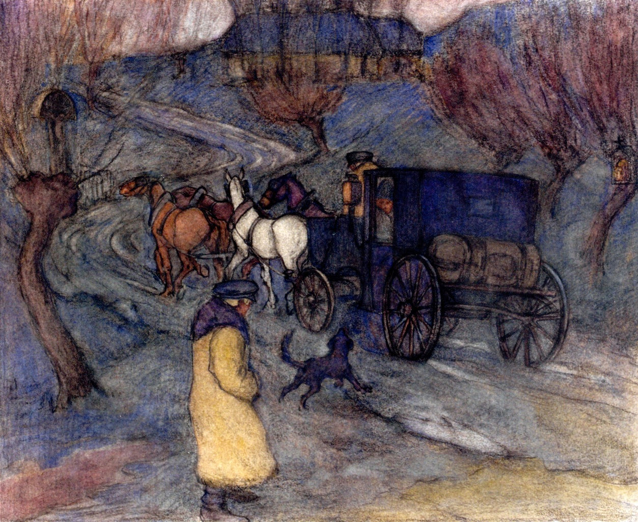 The Carrosse, Poland, vintage artwork by Robert Bevan, 12x8" (A4) Poster