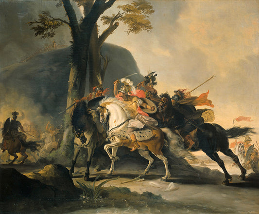 Alexander the Great in the battle against the Persians at the Granicus, vintage artwork by Cornelis Troost, 12x8" (A4) Poster