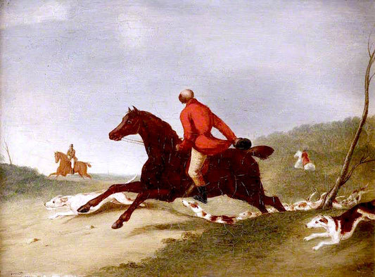 A Huntsman Encouraging Hounds (after Abraham Cooper), vintage artwork by Richard Barrett Davis, 12x8" (A4) Poster