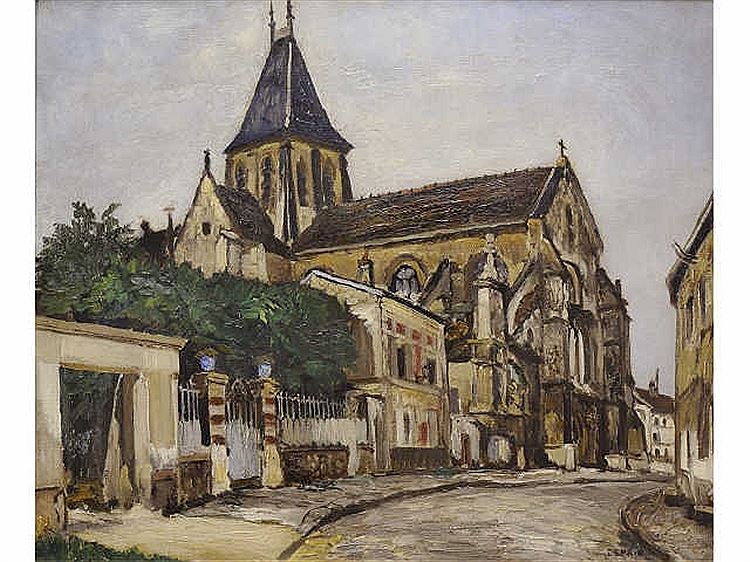 Church at Moret, vintage artwork by Marcel Leprin, 12x8" (A4) Poster