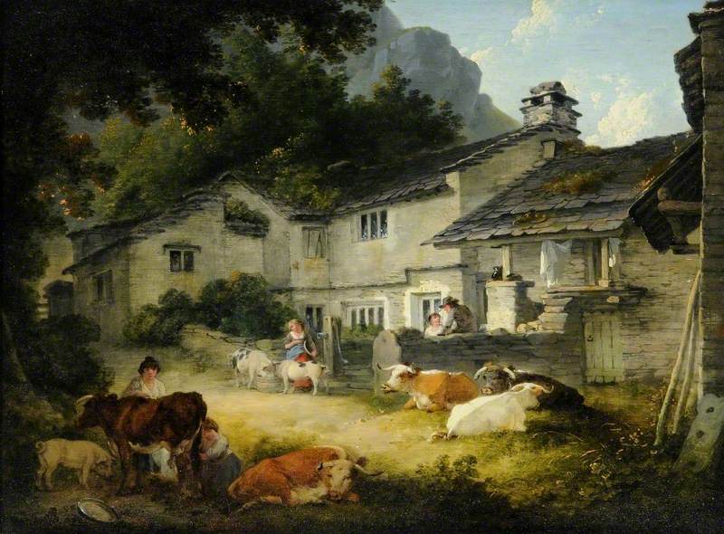 Cottages at Clappersgate near Ambleside, Cumbria, vintage artwork by Julius Caesar Ibbetson, 12x8" (A4) Poster
