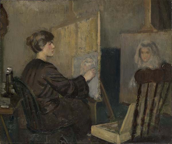 Lilian Wescott Hale in the Fenway Studios, vintage artwork by Philip Leslie Hale, 12x8" (A4) Poster