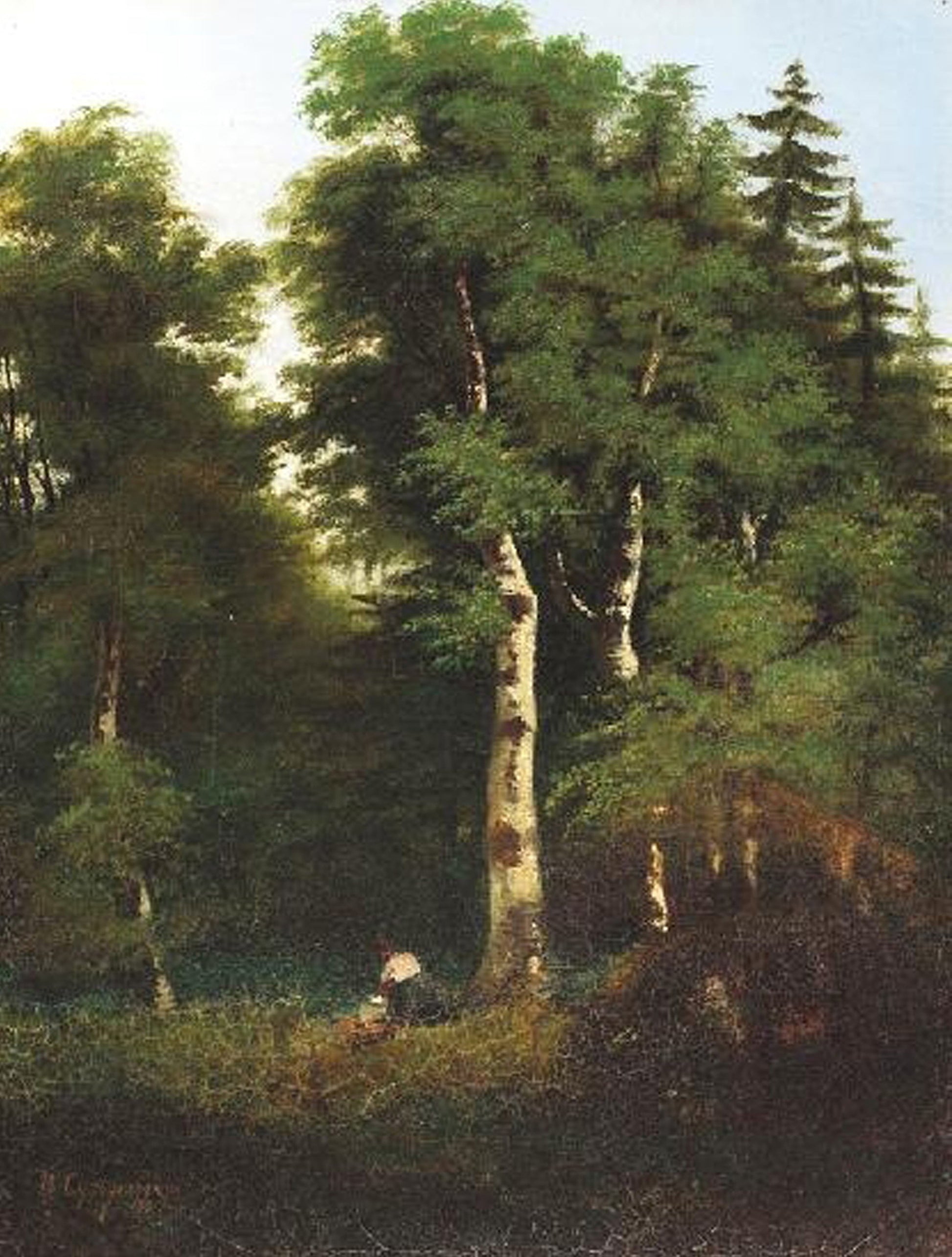 Wooded landscape with stream, vintage artwork by Petr Sukhodolsky, 12x8" (A4) Poster