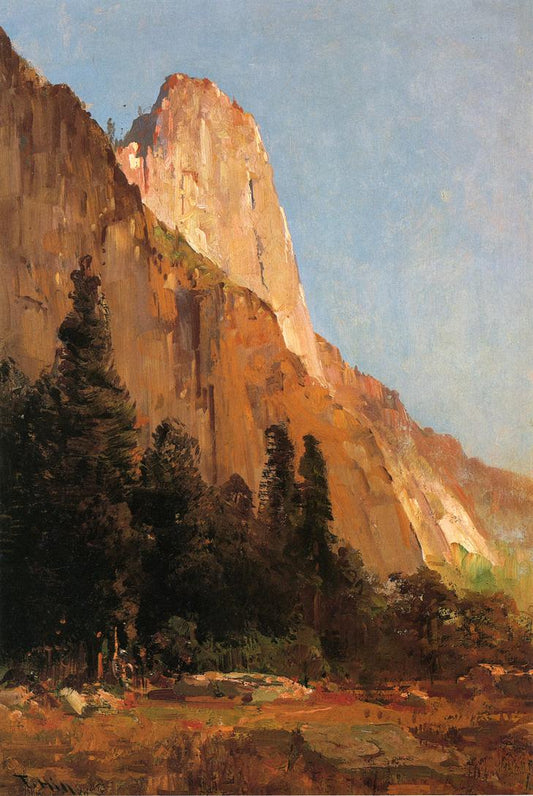 Sentinel Rock, Yosemite, vintage artwork by Thomas Hill, 12x8" (A4) Poster