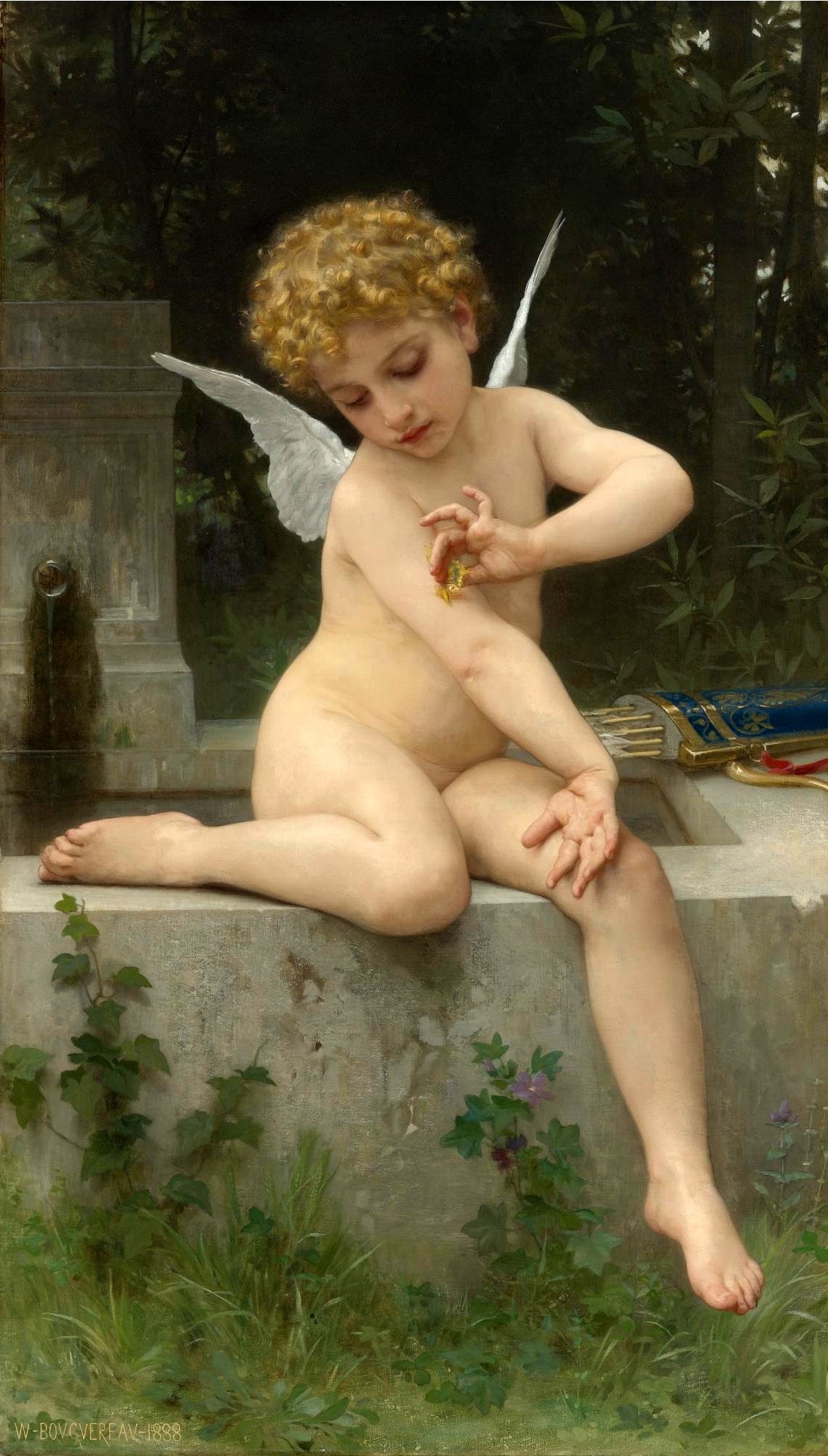 Cupid with Butterfly, vintage artwork by William Bouguereau, 12x8" (A4) Poster