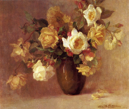 Still Life with Roses in a Vase, vintage artwork by Alice B. Chittenden, 12x8" (A4) Poster