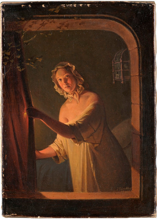 Girl with Candle, vintage artwork by Johan Gustaf Sandberg, 12x8" (A4) Poster