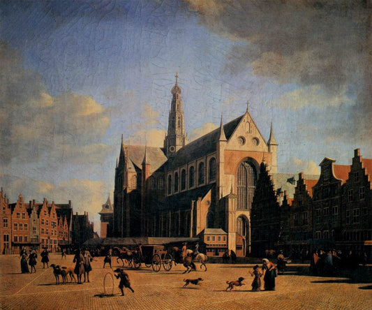 The Great Market in Haarlem, vintage artwork by Gerrit Adriaensz.Berckheyde, 12x8" (A4) Poster