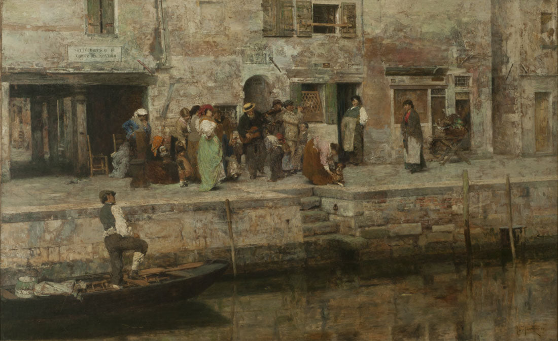 Street Musicians, vintage artwork by Giacomo Favretto, 12x8" (A4) Poster
