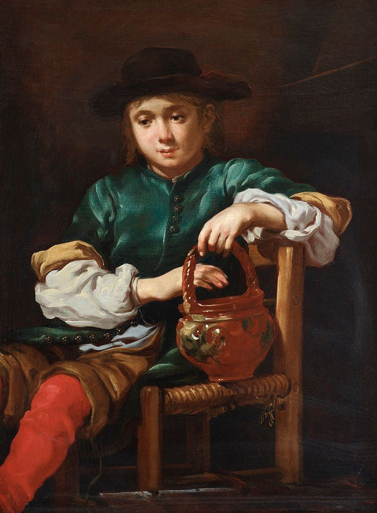 Sitting boy with a pot, vintage artwork by Eberhart Keilhau, 12x8" (A4) Poster