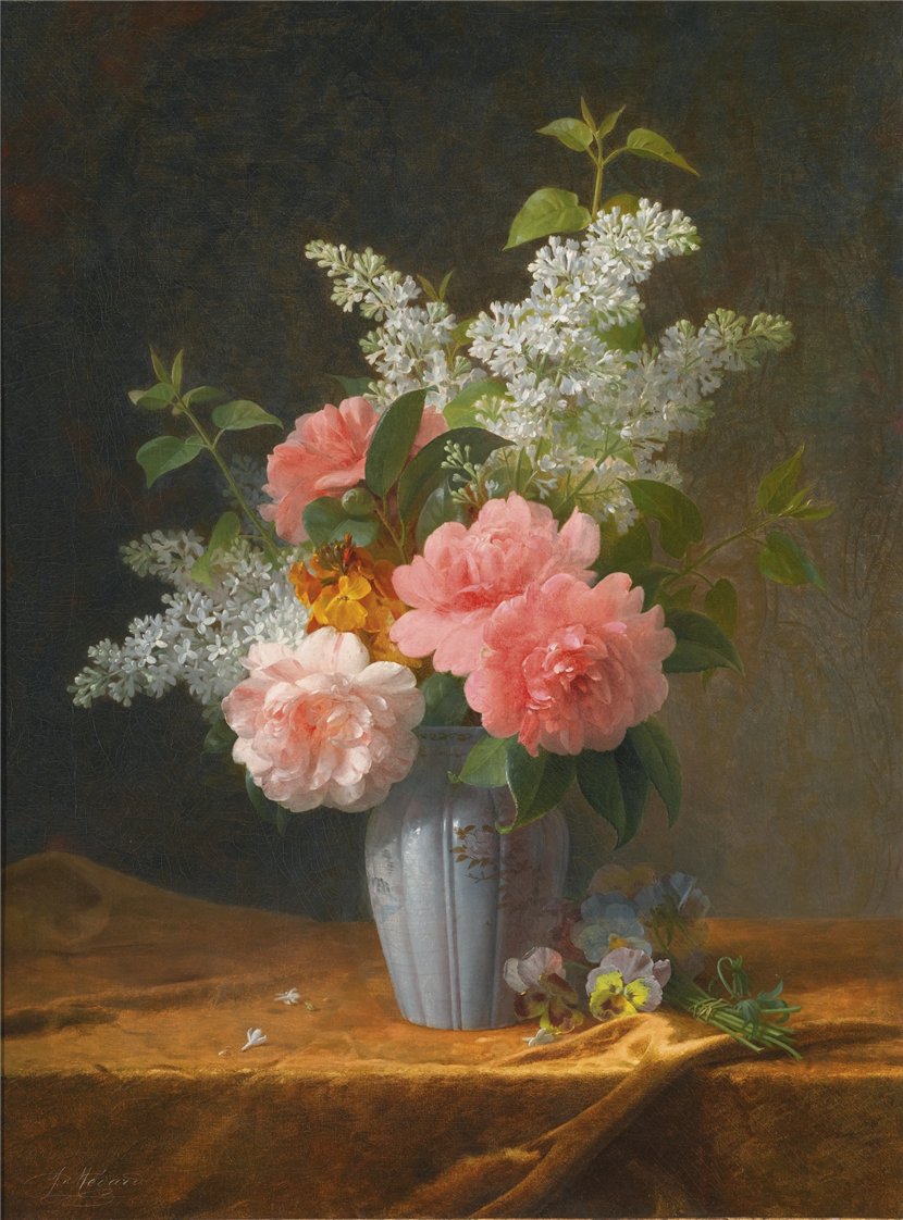 Still Life with Lilac and Peonies by Jules Ferdinand Medard,A3(16x12")Poster