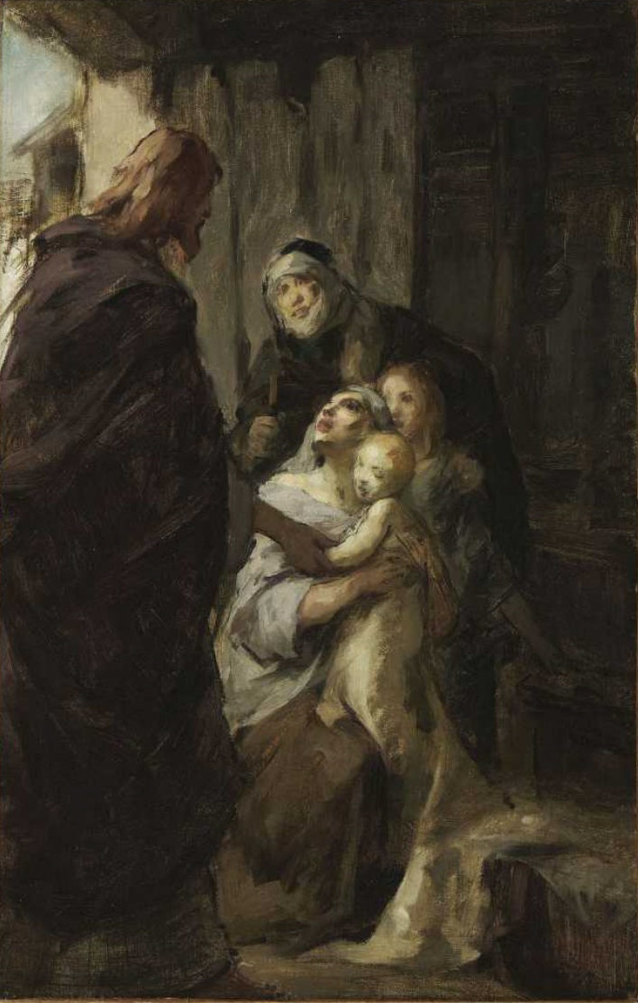 Christ Healing a Sick Child (study), vintage artwork by Fritz von Uhde, 12x8" (A4) Poster