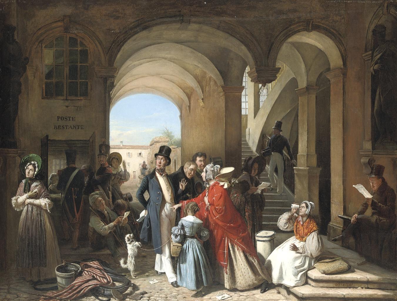 At the Post Office, vintage artwork by Francois-Auguste Biard, A3 (16x12") Poster Print