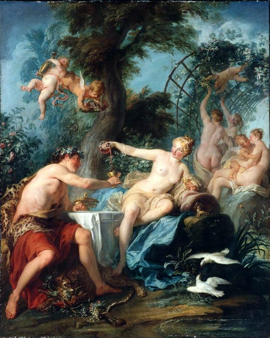 Alliance between Bacchus and Venus, vintage artwork by Noël-Nicolas Coypel III, 12x8" (A4) Poster