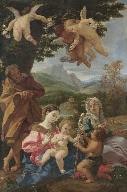 The Holy Family with St. Anne and Angels, vintage artwork by Giovanni Battista Gaulli, 12x8" (A4) Poster