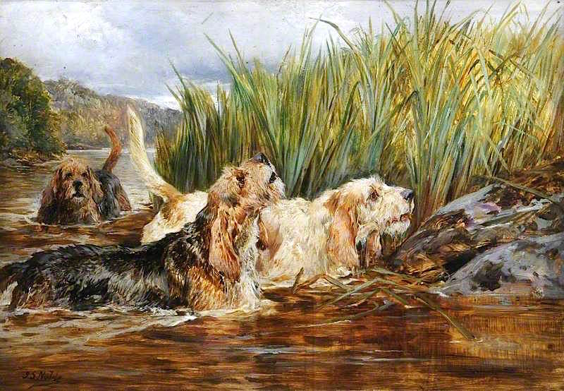 Otter Hunting, vintage artwork by John Sargent Noble, 12x8" (A4) Poster