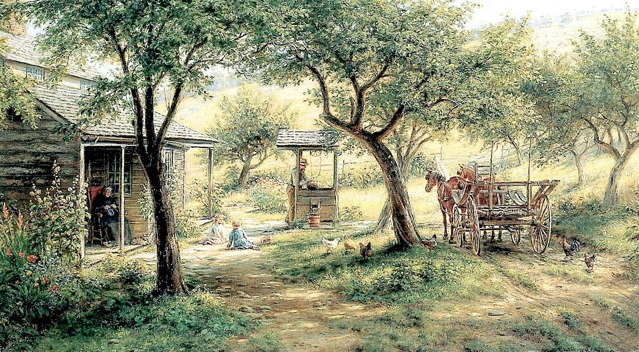 Stopping to Water His Horse, vintage artwork by Edward Lamson Henry, 12x8" (A4) Poster