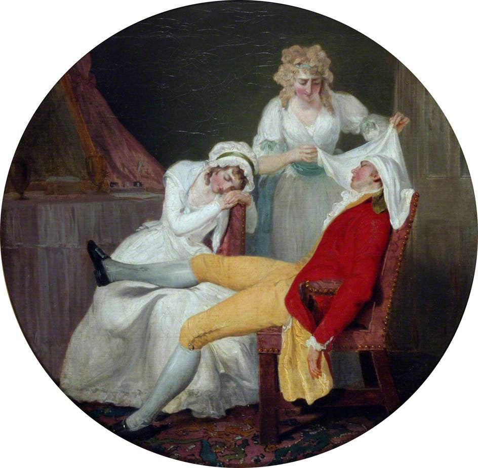 Lady Easy's Steinkirk (from Colley Cibber's 'The Fearless Husband', Act V, Scene 5), vintage artwork by Francis Wheatley, 12x8" (A4) Poster