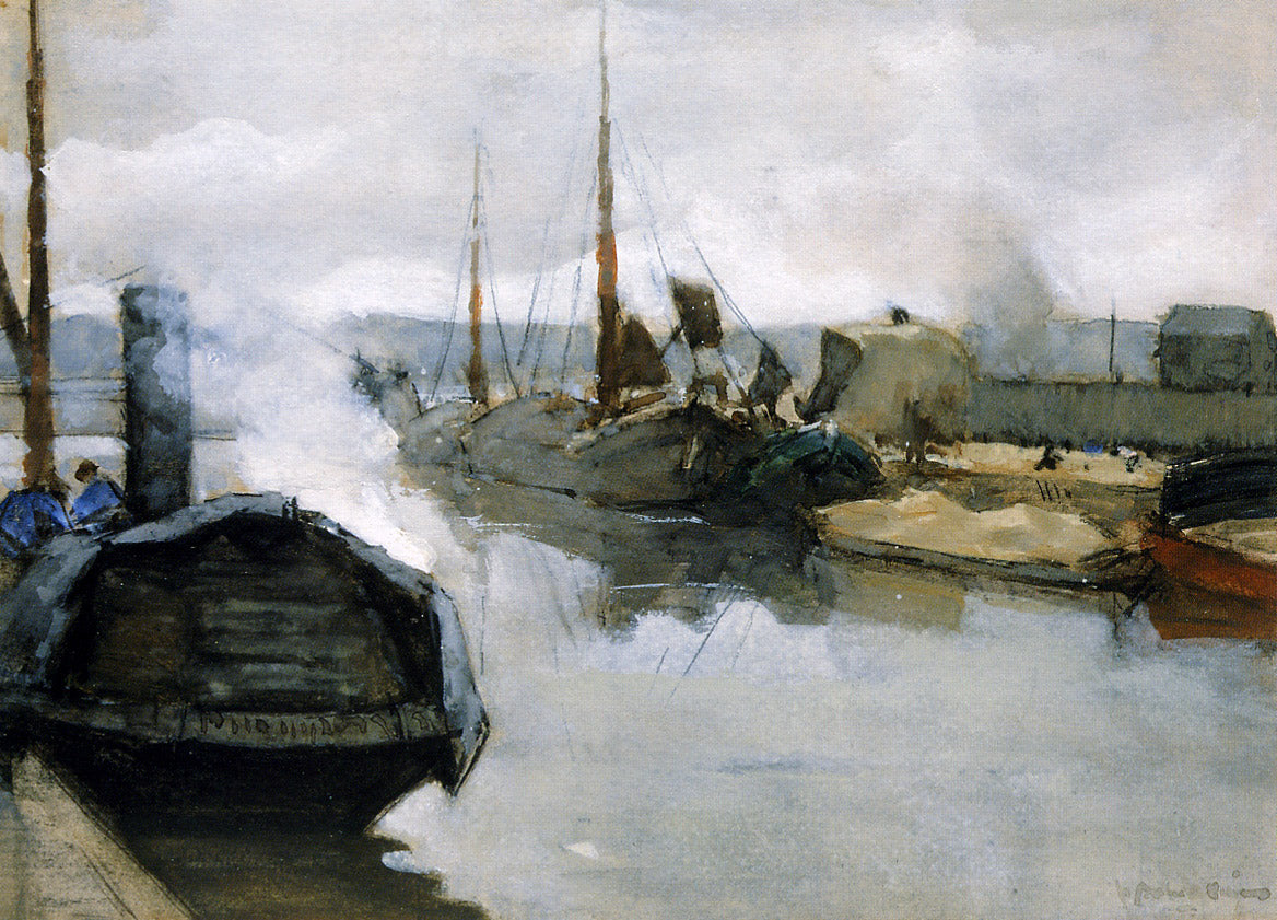 Moored ships in city harbour by Floris Arntzenius,A3(16x12")Poster