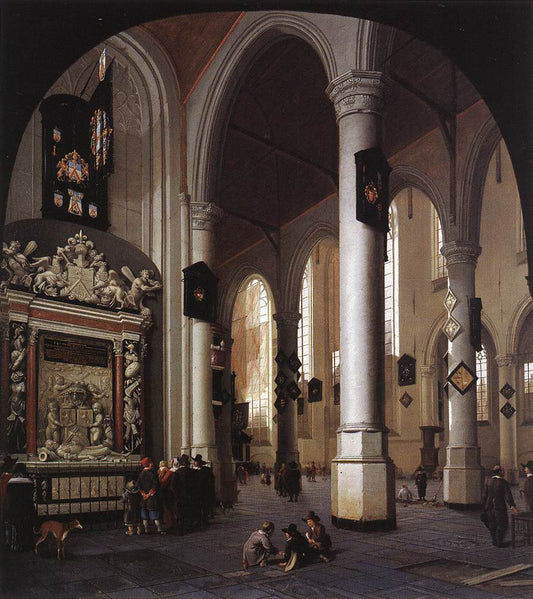 Interior of the Oude Kerk, Delft, with the Tomb of Admiral Tromp, vintage artwork by Hendrick Cornelisz van Vliet, 12x8" (A4) Poster