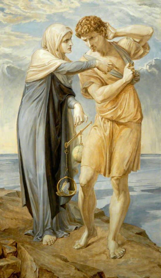 Man Harkens to the Appeal of Conscience, vintage artwork by Frederick James Shields, 12x8" (A4) Poster