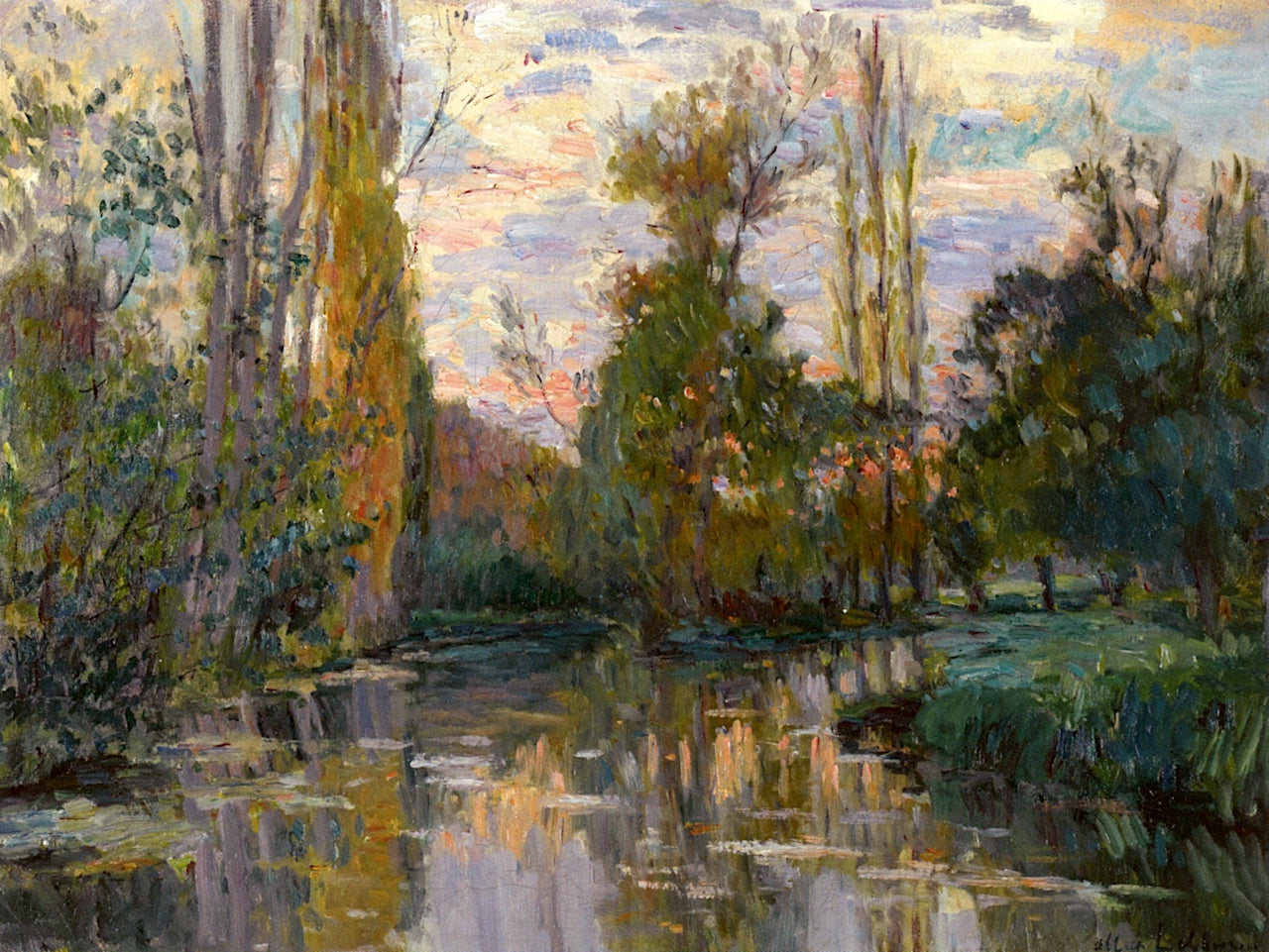 Banks of the Iron, Sunset, vintage artwork by Albert Lebourg, 12x8" (A4) Poster