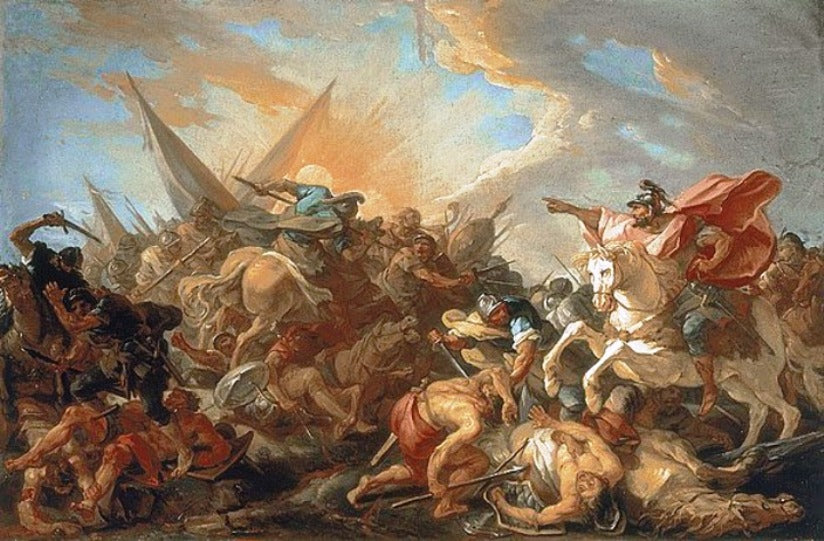 Joshuah Ordering the Sun to Stand Still, vintage artwork by Joseph Marie Vien, 12x8" (A4) Poster