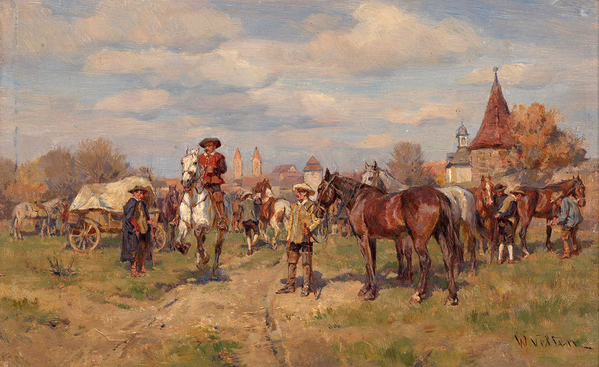 Horse Auction, vintage artwork by Wilhеlm Vеltеn, 12x8" (A4) Poster