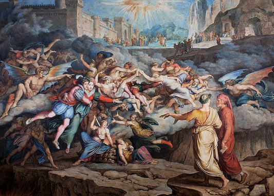 Dante and Virgil in the Second Circle in Hell, vintage artwork by Joseph Anton Koch, 12x8" (A4) Poster